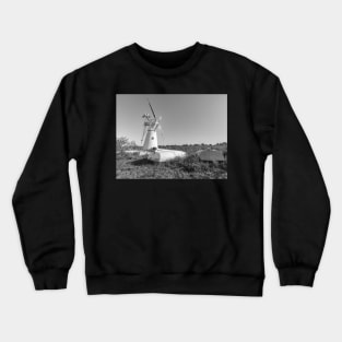 Rowing boats and windmill at Thurne Mouth in rural England Crewneck Sweatshirt